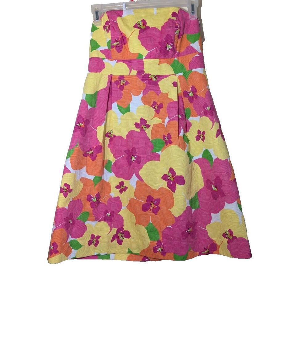 Lilly Pulitzer Mini Dress Betsey Floral Punch Woven Dots Strapless Preppy 2
